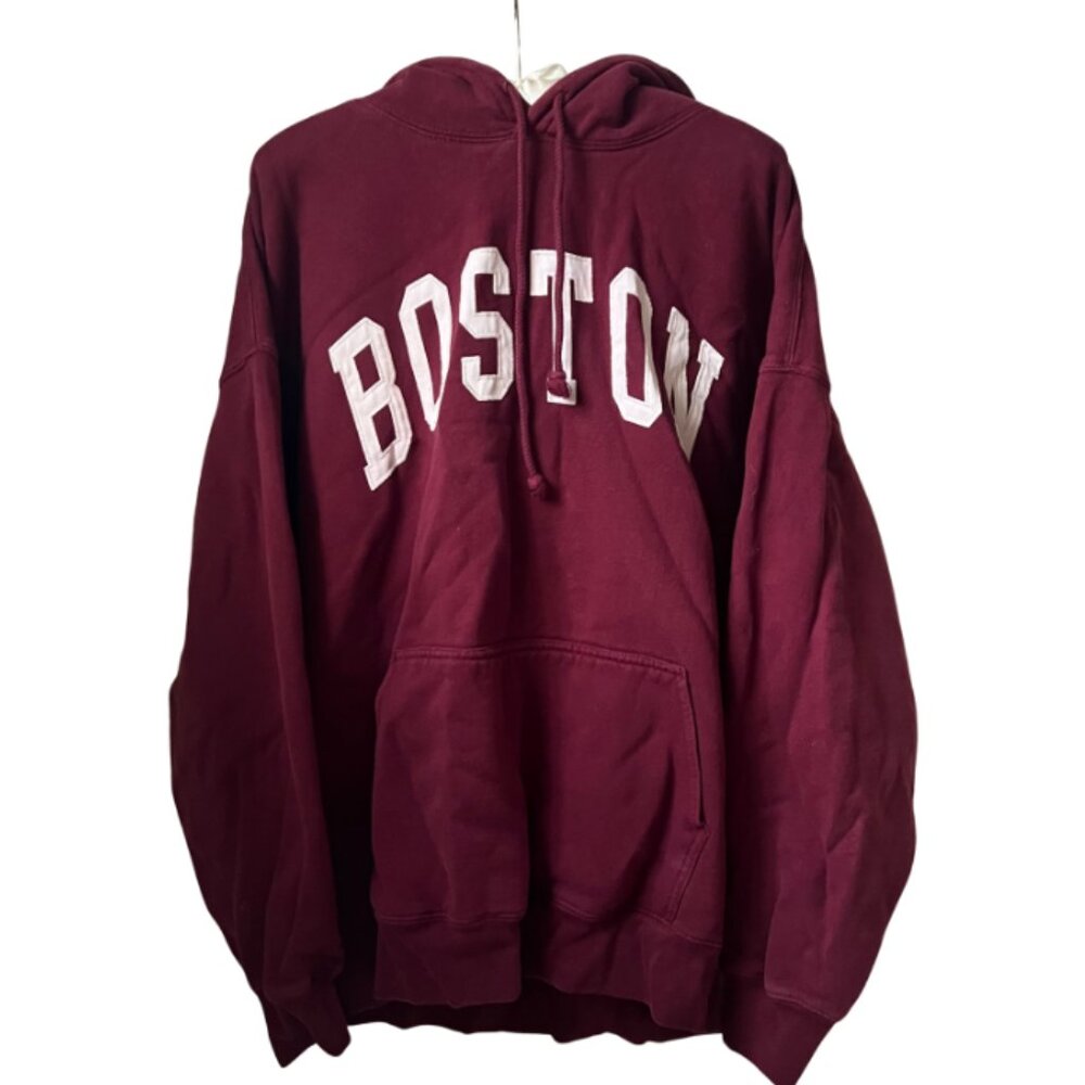 Brandy Melville Women's Oversized Boston Dark Red Hoodie